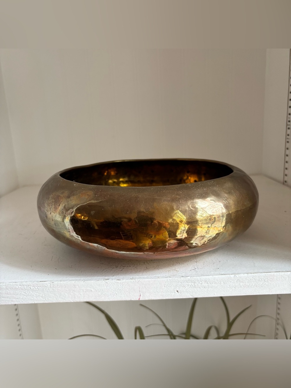 Vintage Hammered Footed Brass Bowl Planter - Gold Decorative Centerpiece